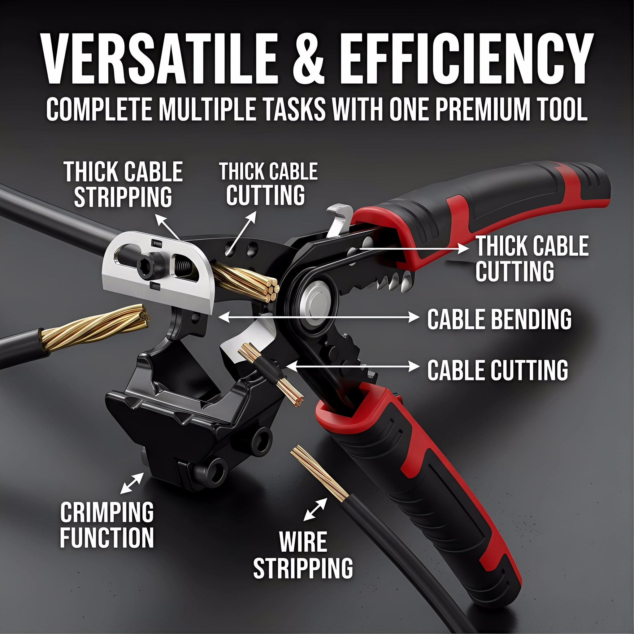 Multifunctional Wire Stripper Tool, Professional Cable Stripping, Cutting, Crimping & Bending Pliers, Versatile Electrician Tool