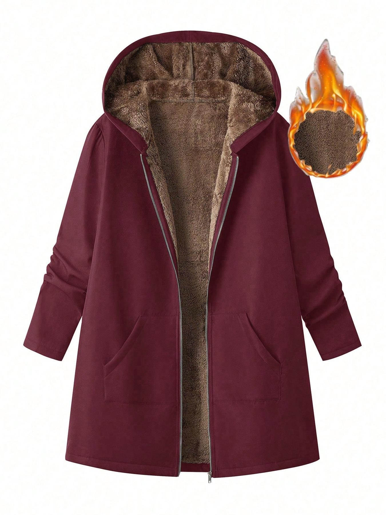 Plus Size Women's Hooded Zipper Jacket, Casual Long Sleeve Plain Coat for Fall & Winter, Loose-Fitting Ladies Outerwear