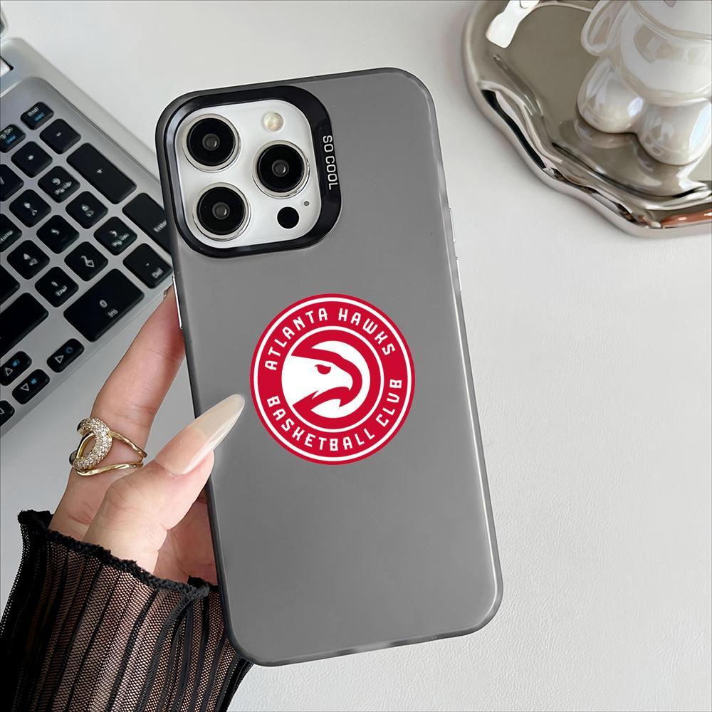 Famous Teams A-Atlanta H-Hawks Phone Case For iPhone 17-12 Pro Max, Hollow Laser Aurora Case Iridescent Gradient, Smooth Matte Durable Scratch-Resistant, Anti-Fingerprint Protective Cover, Shimmer Effect, Gift Men Women