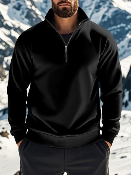 Men's Half - Zip Pullover with Contrast Lining - Stand - Up Collar, Ribbed Trim, Athletic Fit. Designed for All - Weather Performance in Outdoor Settings, Suitable for Alpine Hikes, Urban Commutes, Winter Training & Athletic Sweatshirt