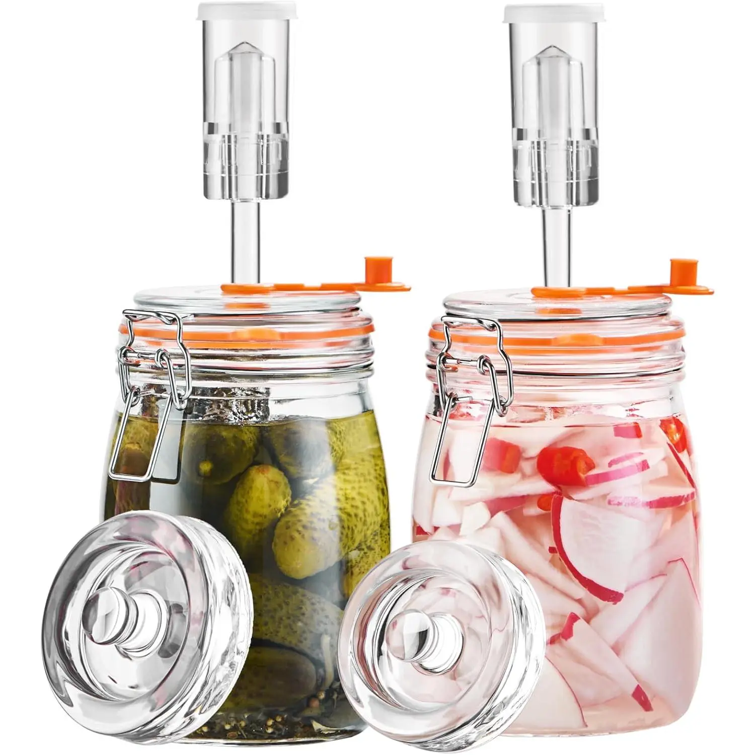 2-Pack Wide-Mouth Fermentation Jars (1.1L) - Fermenting Kit with Airlocks, Glass Weights for Sauerkraut, Kimchi, Pickles, Two-Pack