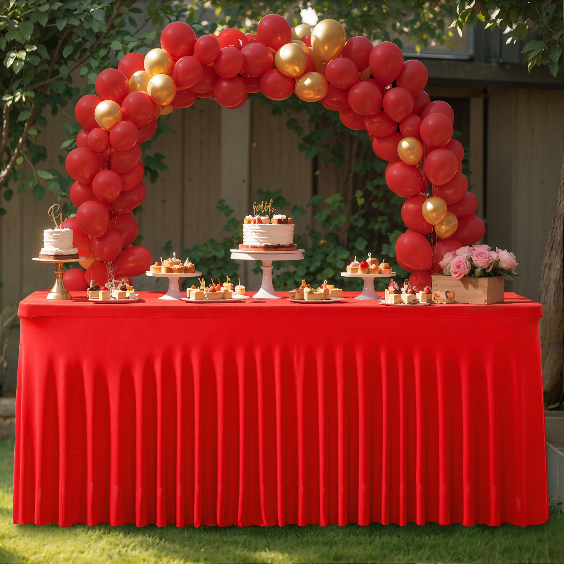 Stretch Tablecloth with Skirt, 4/6/8ft for Rectangle Table, Wrinkle Resistant & Washable, Perfect for Party, Wedding, Outdoor & Holiday Gifts