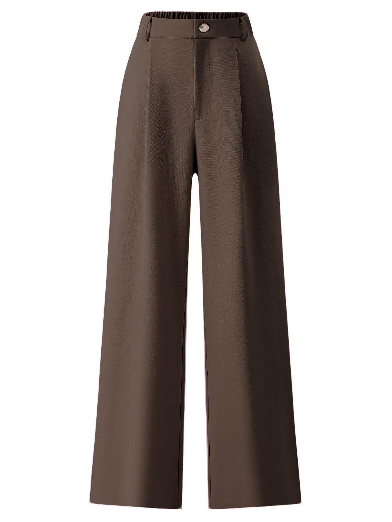 Women's Business Casual Plain Color Elastic Waist Button Fashion Trouser Pants, Fitted H-Type, All Seasons, Stylish and Comfortable