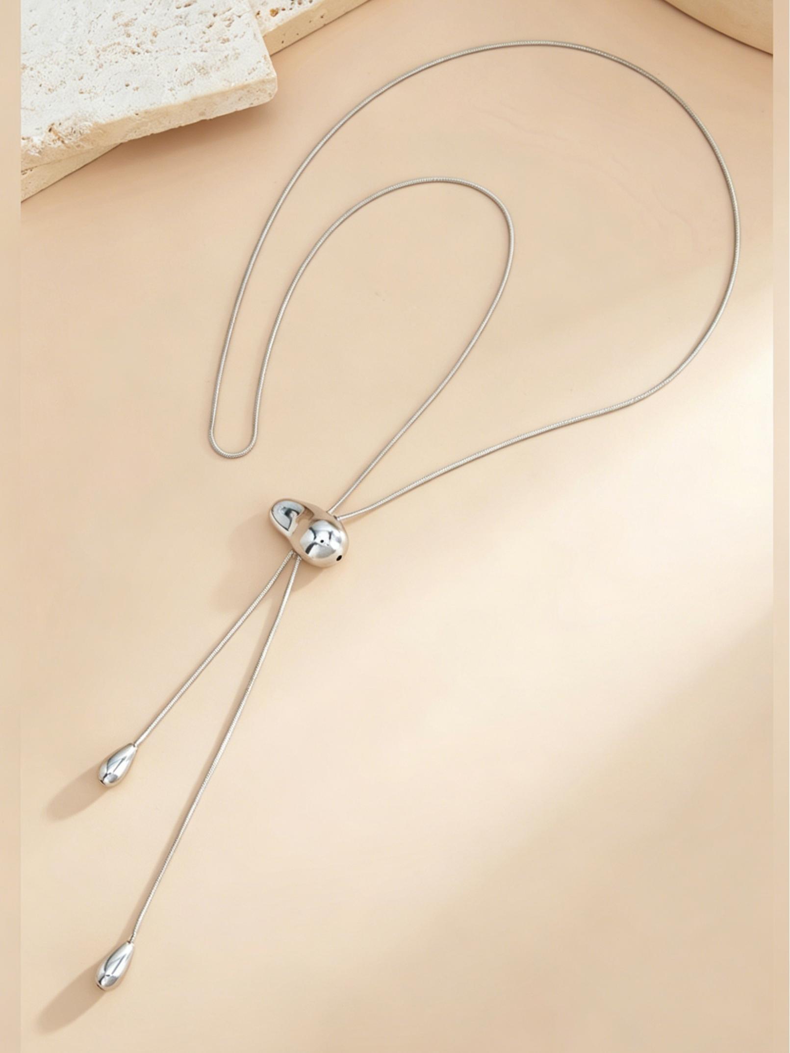 Boho Geometric Irregular Ccb Adjustable Length Fashion Long Necklace, Luxurious Casual Party Women's Versatile Metal Pendant Gift