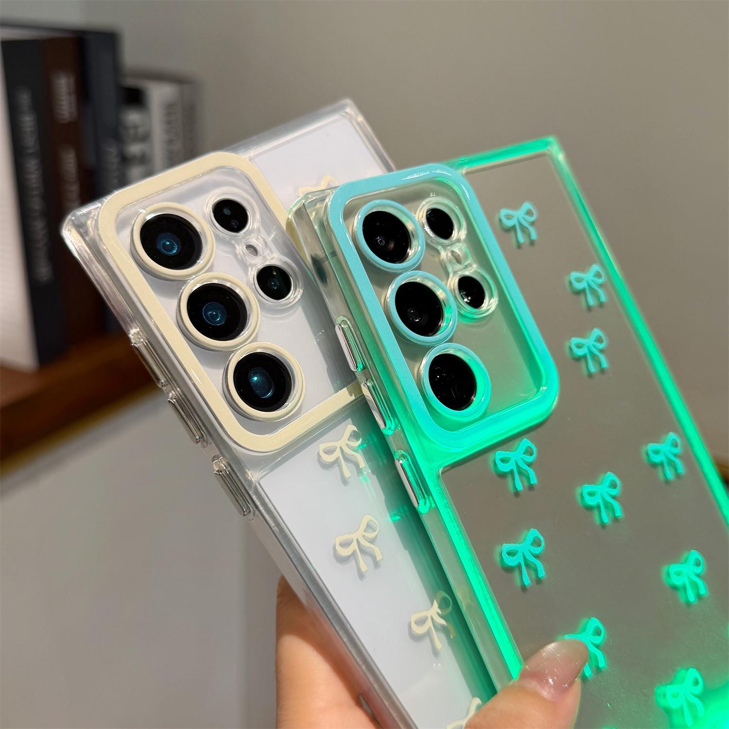 LED Light Up Bowknot Case for Samsung Galaxy S24/S25/S26 Ultra Plus, LED Flash Light up Incoming Call Phone Case, Shockproof Clear TPU Cover for Women Girls, Accessories, Smartphone#SummerVibes summervibes Cellphone Protection