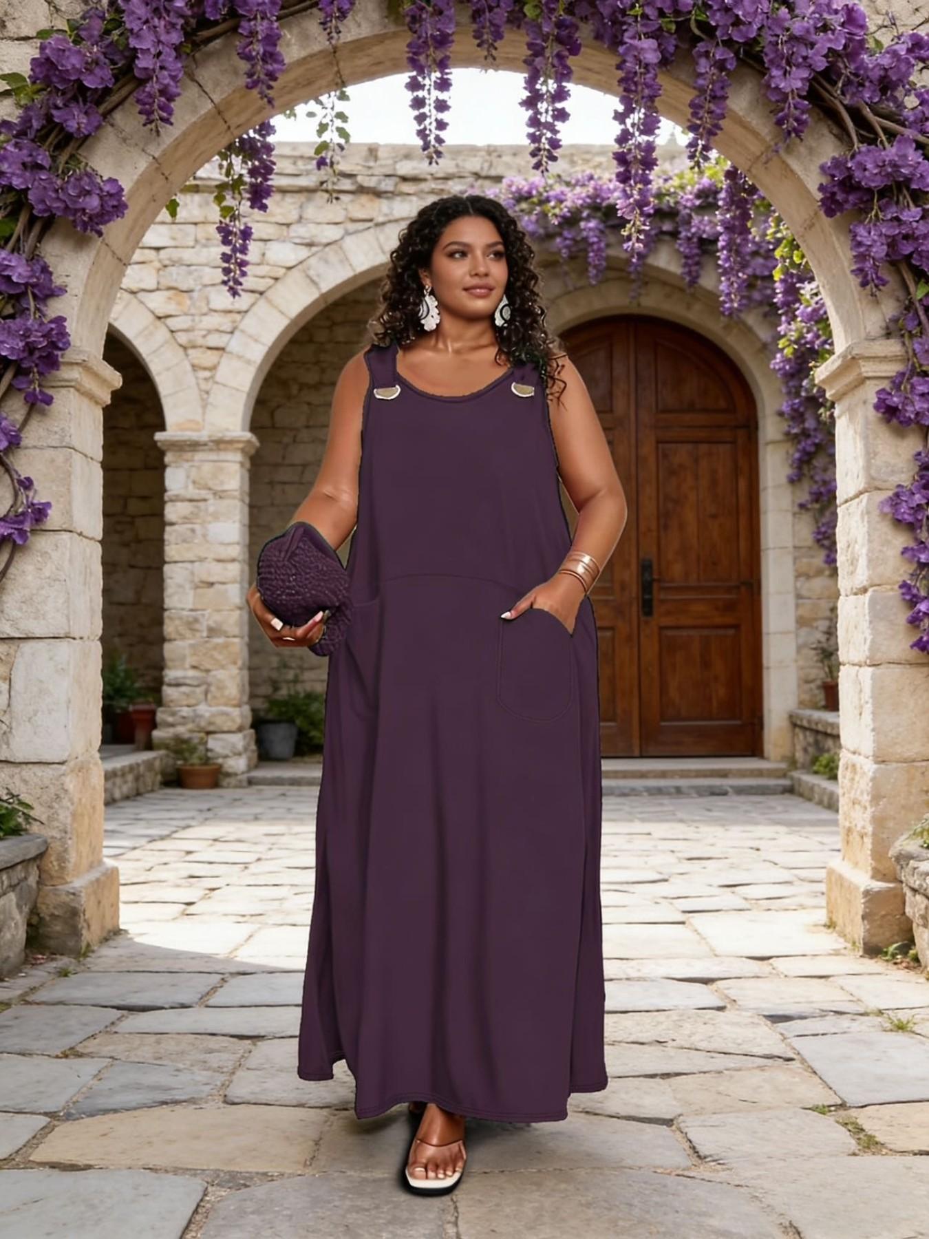 Plus Size Women's Casual Loose Solid Color Dress, Summer New Arrival, Comfortable Fashion Daily Wear, Stylish and Comfy Dress