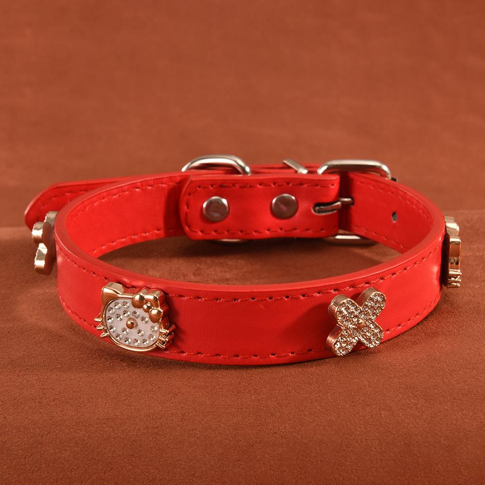 Leather Pet Collar for Small Dogs and Cats, Pearl and Rhinestone Design, Stylish Dog Harness Accessory, Elegant Cat Necklace