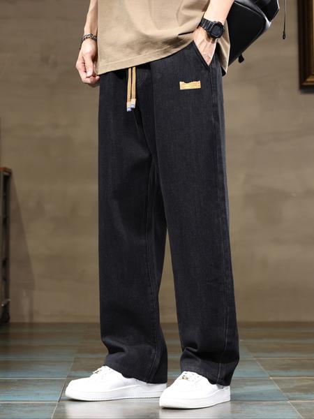 Men's Loose-Fit Relaxed Boot Cut Elastic Waist Denim Jeans, Casual Style All-Season Pants, Moderate Fabric Thickening, Comfortable & Versatile Wear Pants