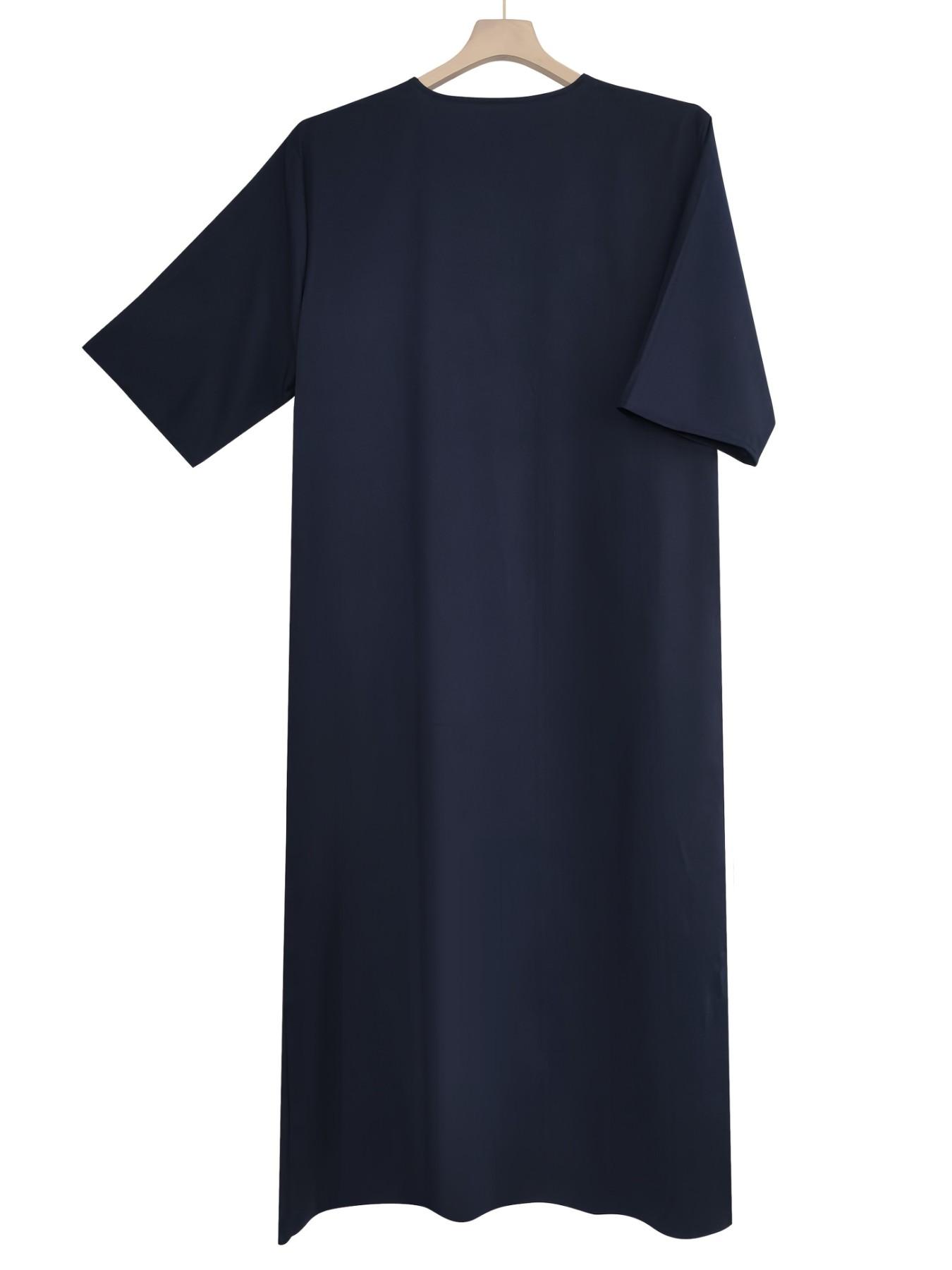 High Drape Men's Embroidered Arab Robe, Traditional Arabic Robe, Breathable Smooth Fabric, Suitable for Prayer, Ramadan, Daily Commute, Long Sleeve Clothing