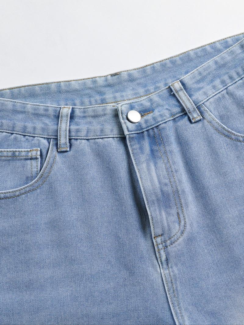 Men's Solid Color Denim Shorts, Loose Casual Comfy Straight Leg Shorts for Summer, Men's Bottoms for Daily Wear