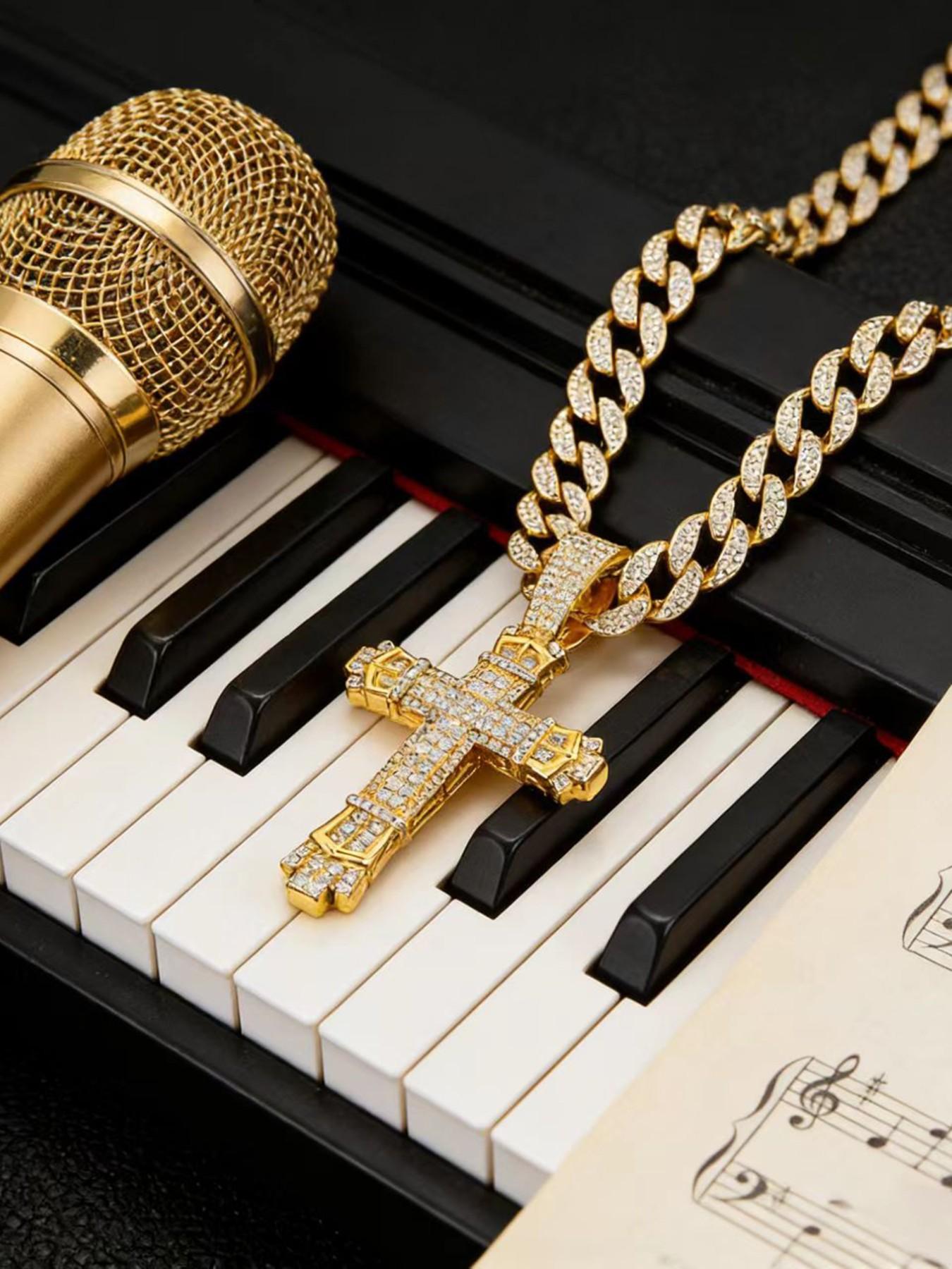 Rhinestone Decorated Cross Pendant Necklace, Cross Necklaces, Cuban Link Chain, Fashion Jewelry for Party, Daily Wear Accessory, Trendy Versatile Jewelry for Birthday Gifts, Fashionable Jewelry Accessories