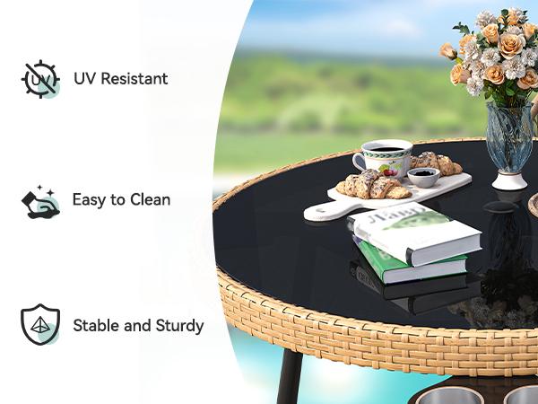 Yitahome 5-Piece Outdoor Dining Set with Umbralle Hole, Rattan Patio Dinging Set for 4 with Cup Holders Soft Cushions and Glass Top Dining Table for Backyard Deck Bacony