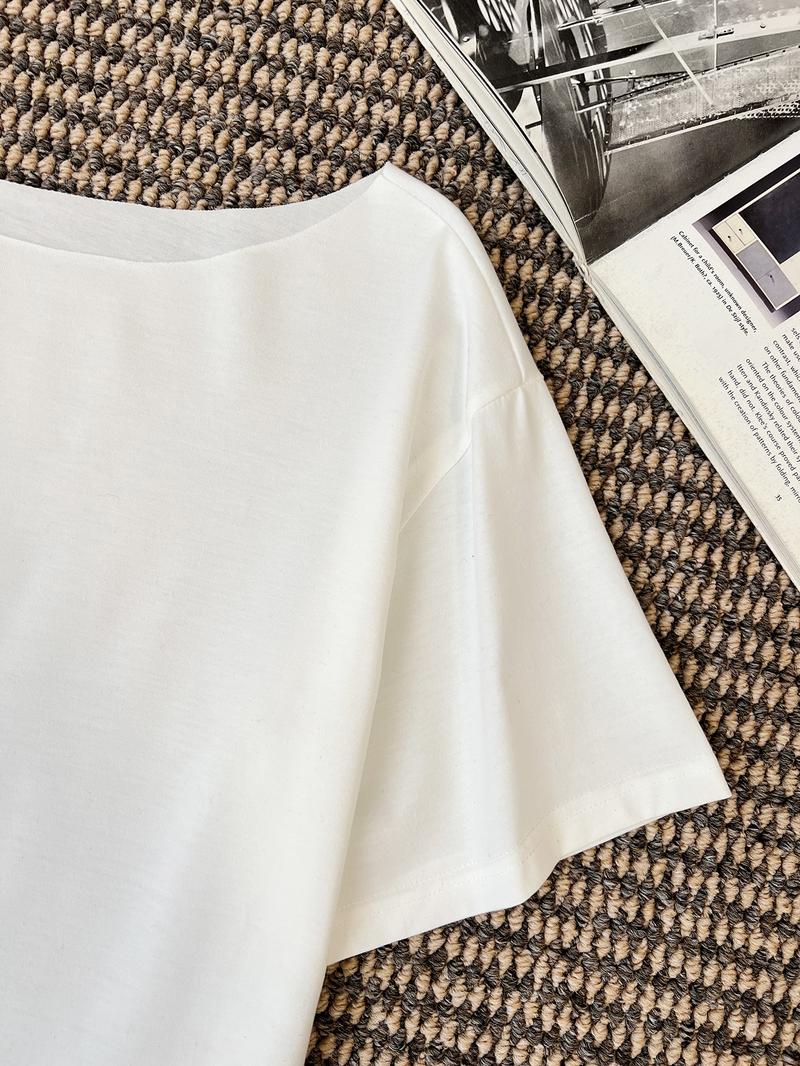 Women's Plain Off Shoulder Distressed Number 07 Tee, Casual Loose Letter Graphic Short Sleeve T-shirt for Summer, Ladies Clothes for Daily Wear Women's Plain Off Shoulder Distressed Number 07 Tee, Casual Loose Letter Graphic Short Sleeve T-shirt for Summer, Ladies Clothes for Daily Wear