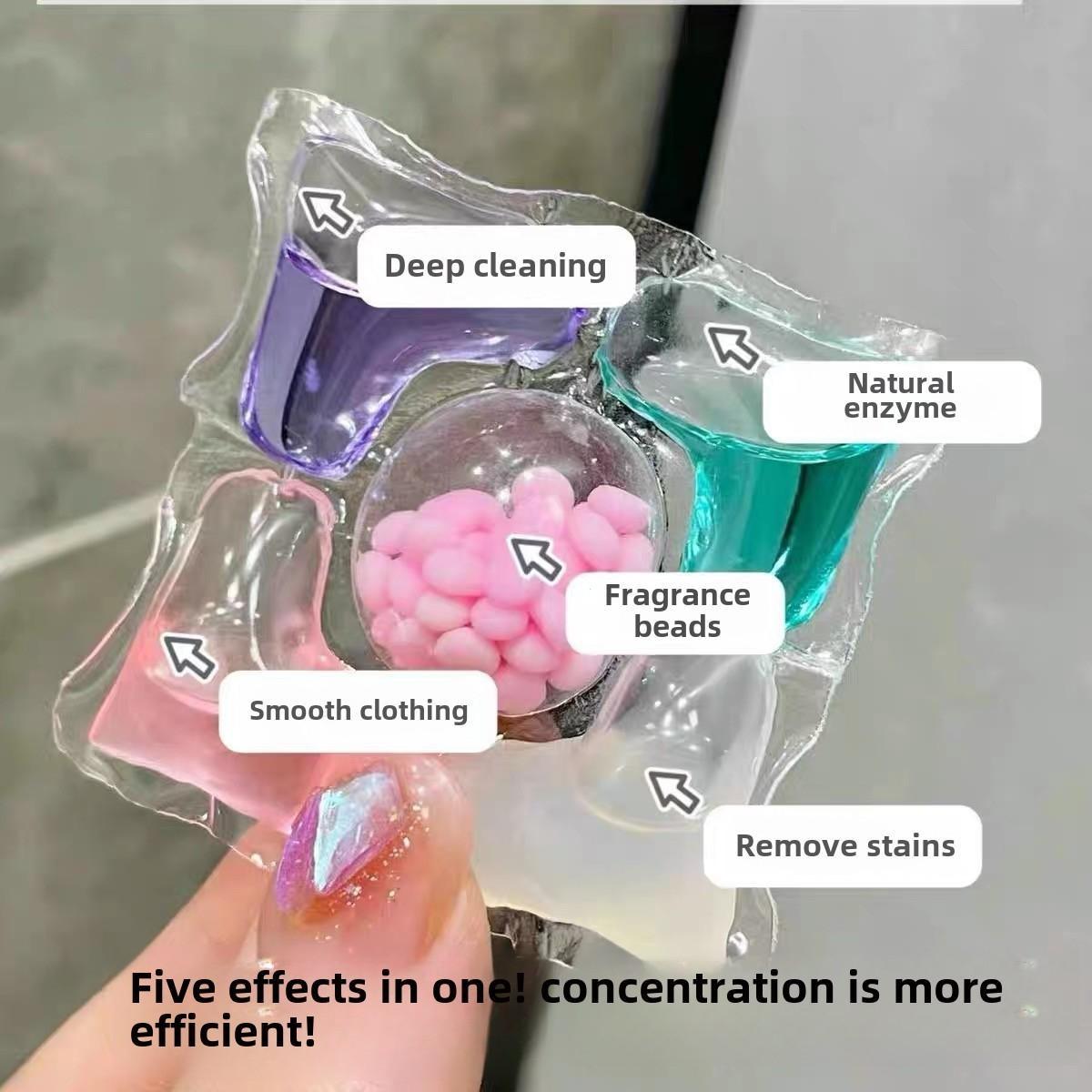 5-In-1 Laundry Detergent beads, 50pcs/120pcs Scent Booster Laundry capsules 💐 Concentrated Liquid Fabric Softener, Fruit Scented, Strong Stain Removal, Color Protection 👕✨, Laundry Detergent Balls, Laundry Pods Laundry Tools & Accessories