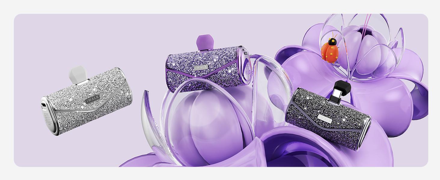 iWALK Upgraded Shiny Portable Charger 5000mAh High Capacity Compact Cordless Power Bank for iPhone 17/16/15 & Android Type-C Smartphones Black 22.5W Max Charging Cable - Chargeable