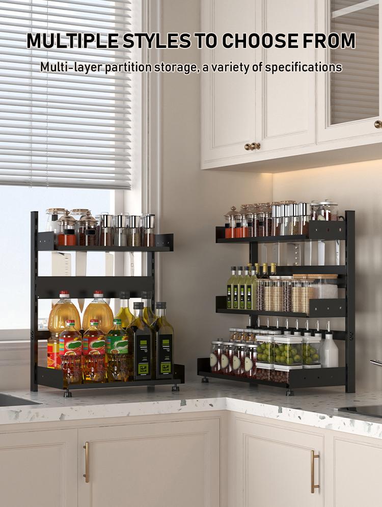 Three-Tier Kitchen Spice Rack, Multi-Functional Storage for Jars & Condiments, Detachable & Washable, Modern Design, Home & Restaurant Use