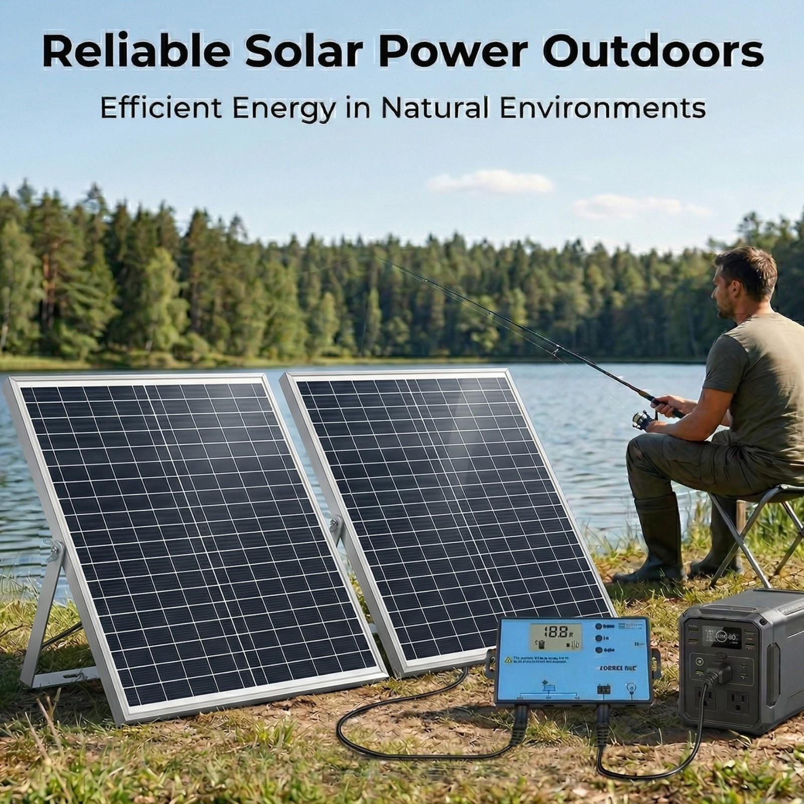 Portable Solar Panel with 50A/100A Controller, 1 Set 20W Solar Panel Charger, Outdoor Solar Panel Kit for Mobile Power, Camping, Hiking, Car, Boat, Phone, Monitoring
