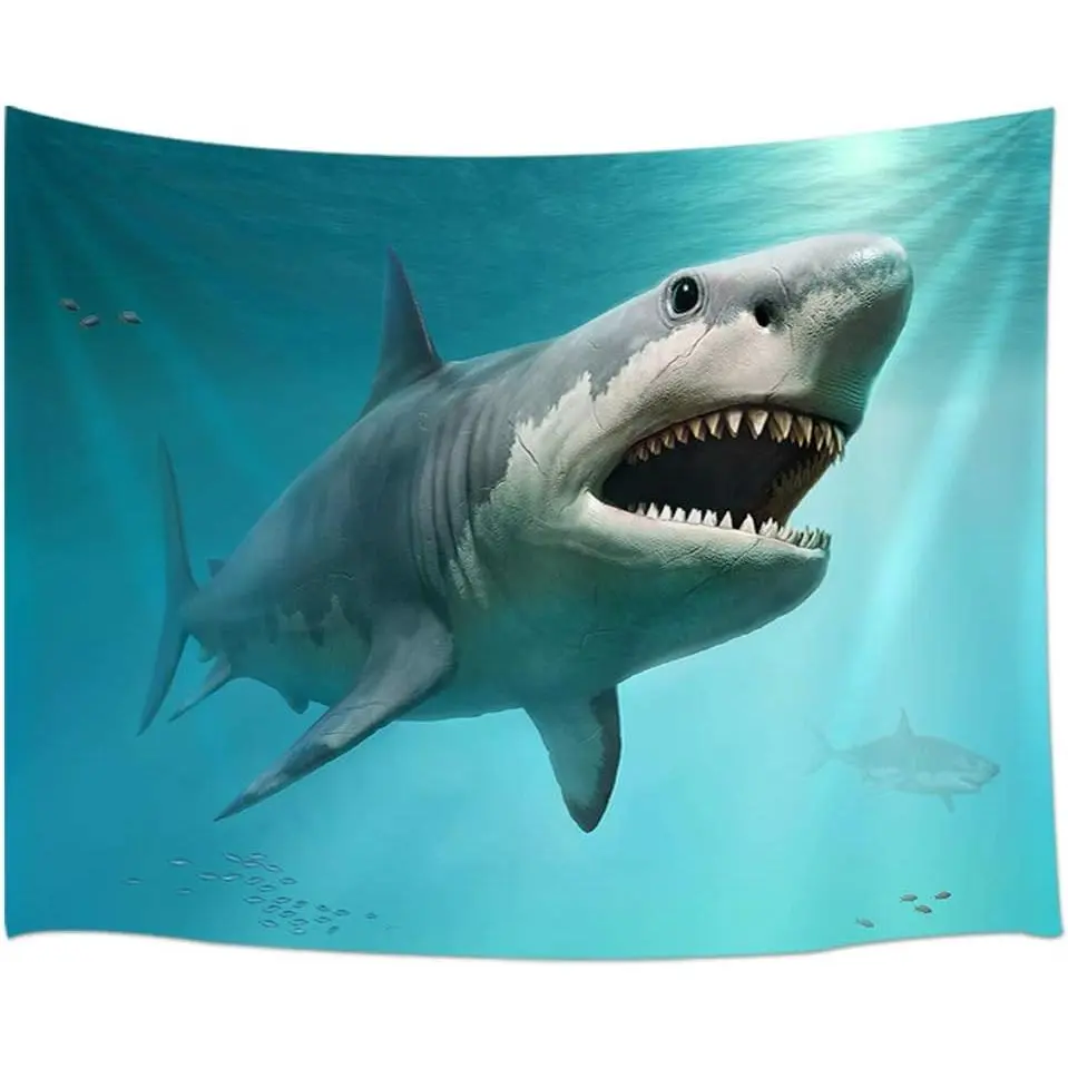 Shark Ocean Decor VBS Tapestry for Men, Sea Animal Underwater World Art Boys Tapestries Wall Hanging for Vacation Bible School College Dorm, TV Backdrop Wall Blankets banner family dormitory living room bedroom home wall decor