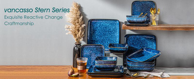 vancasso Stern Blue/Green Dinner Set Square Reactive Glaze Tableware 12/16 Pieces Kitchen Dinnerware Stoneware Crockery Set with Dinner Plate, Dessert Plate, Bowl Service for 4 People Ceramics vancasso Stern Blue/Green Dinner Set Square Reactive Glaze Tableware 12/16 Pieces Kitchen Dinnerware Stoneware Crockery Set with Dinner Plate, Dessert Plate, Bowl Service for 4 People Ceramics