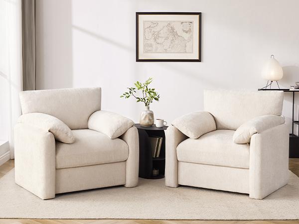 Chenille Oversized Armchair, 38.6" Wide Accent Chairs for Living Room & Bedroom Modern Lounge Chair, Upholstered Mid-Century Reading Chair, Comfy Living Room Chair, Single Sofa Chair