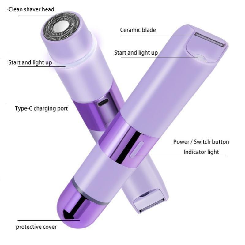 Portable Dual Blade Electric Trimmer Shaver, Ipx7 Waterproof Pain-Free Smooth Hair Removal Tool, Detachable Blades, Easy Clean Wireless Razor, for Legs, Arms, Underarms