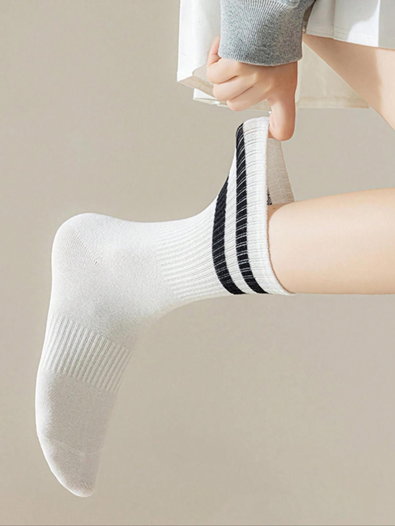 Women's Striped Breathable Casual Business Sports Running Cycling Socks, Comfortable Mid-Calf Style, Autumn Winter Fashion, Unisex Design, Casual Daily Socks