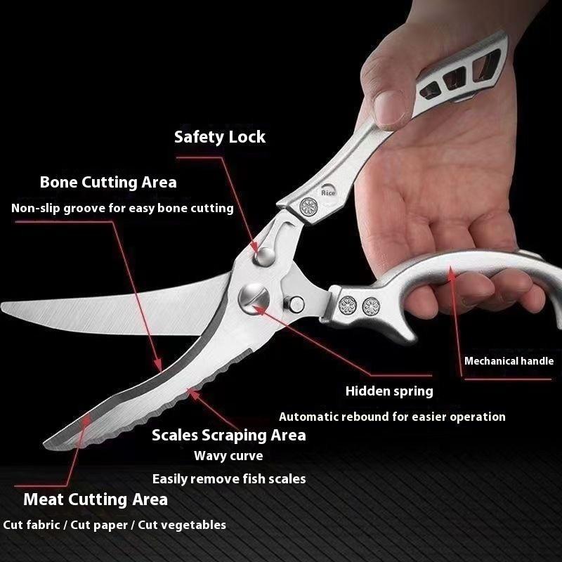 Kitchen Shears with Slip Handle & Safety Lock, Professional Heavy Duty Kitchen Scissors, Meat Cutting, Turkey, Fish, Vegetables, Dishwasher Safe, Multifunctional Stainless Steel Kitchen Scissors, Durable Home Kitchen Tool, Kitchenware