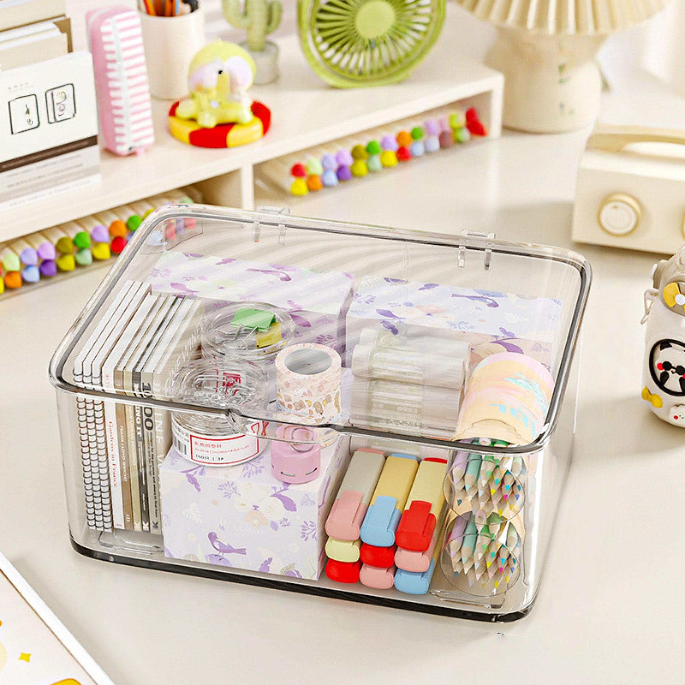 Two-Pack Transparent Plastic Storage Boxes with Lids, Stackable Food Storage Containers, Large Capacity for Kitchen, Fridge, Medicine Cabinet