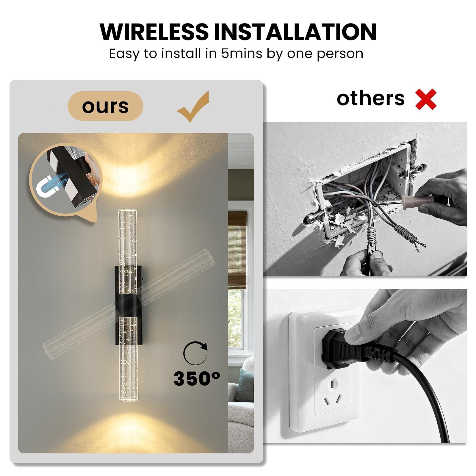 2Pcs Wall Lamps, Luxury Crystal LED Wall Lights, USB Rechargeable, 4000mAh, Magnetic Mount for Wireless Installation, Remote-Controlled Dimming, For Dining Rooms, Bedrooms and Bathroom Mirror Wall Lighting