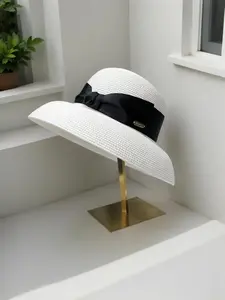 French Hepburn Style Straw Hat Women Summer Face Cover UV Protection Sun Hat Seaside Beach Vacation Hat