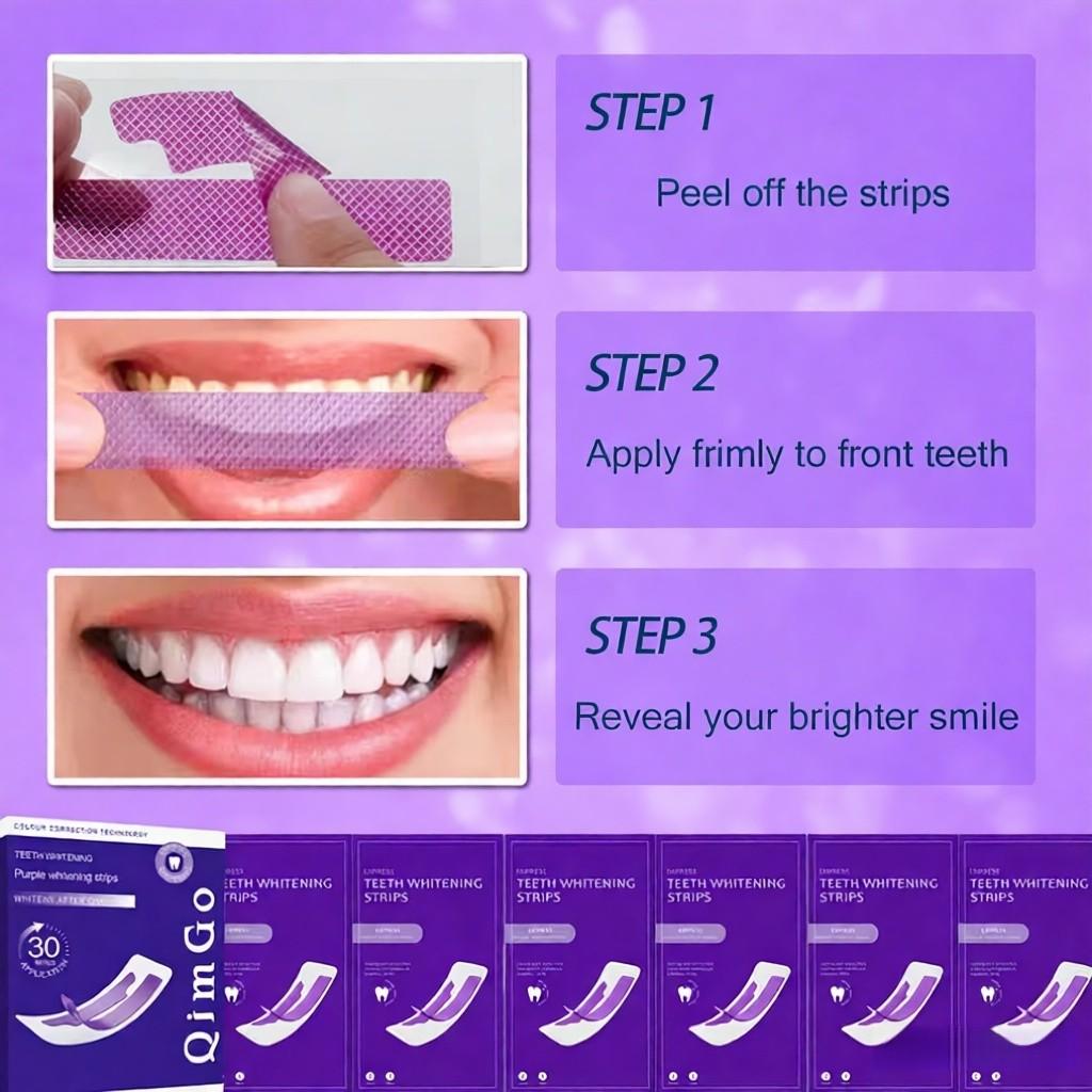 14Pair Pap Whitening Teeth Strips, Deep Cleaning & Fresh Breath, Travel Home Use, Non-Toxic Tooth Strips, Large Box Purple Whitening STRIPS TEETH WHITE PAP STRIPS