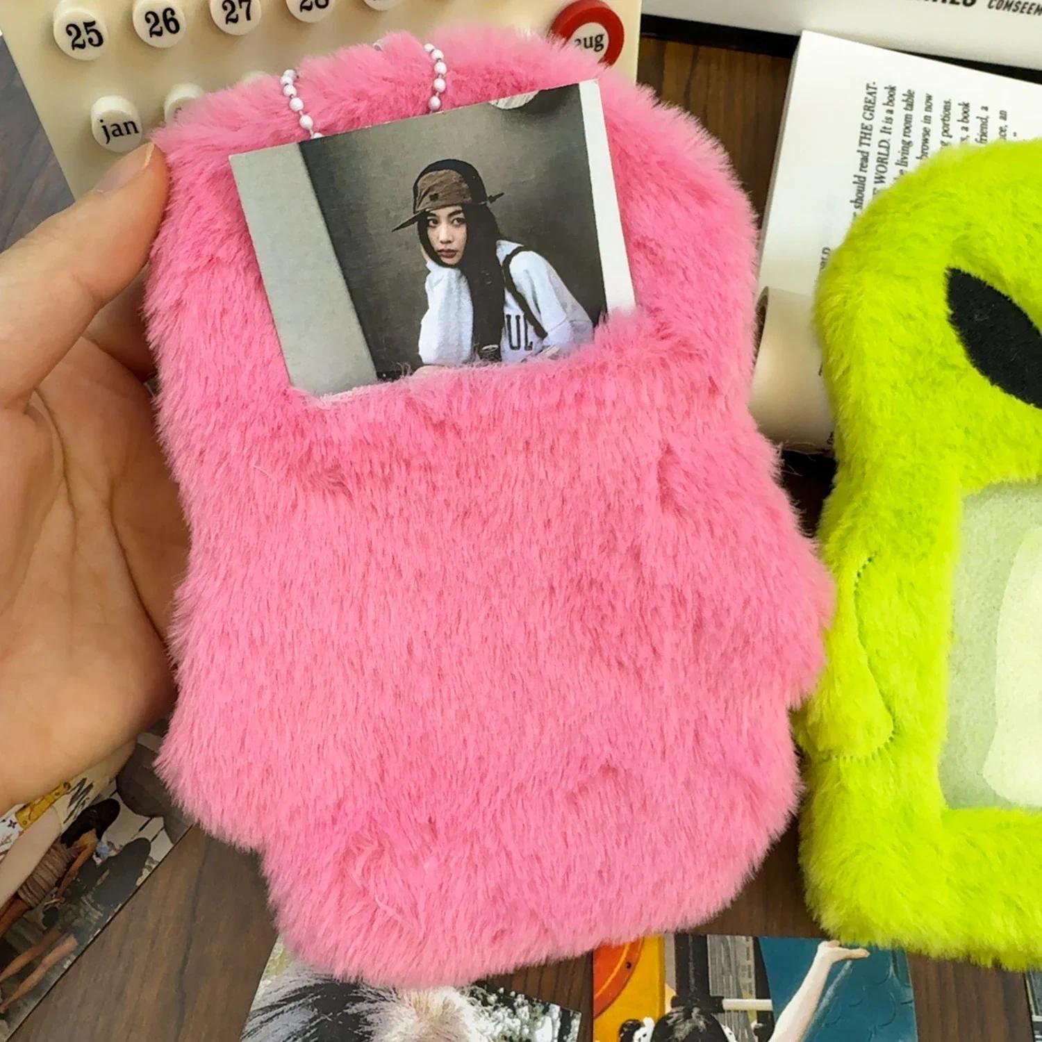 Cartoon Alien Plush Photocard Sleeve - 3in/13*18cm Small Size Anti-Scratch Anti-Lost Accessory for Kpop Idol Fans, Fits Small Cards, Stickers, Postcards, Everyday Use Wearable Electronics Accessory