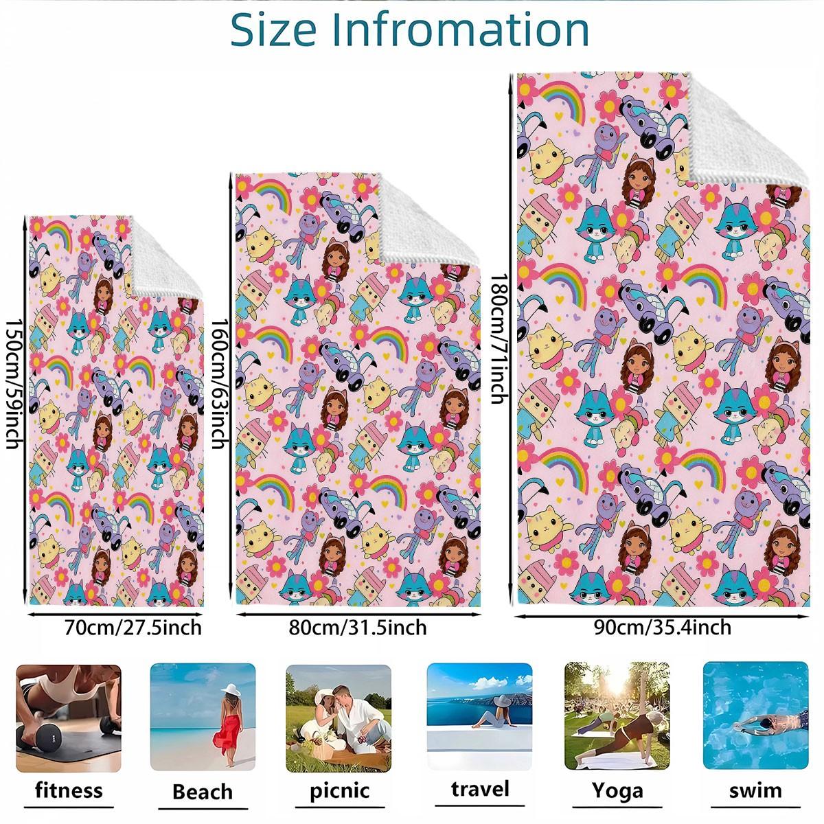 A Gabby's Dollhouse Cartoon Characters Rainbow All-over Printed Beach Towel - Oversized, Skin-friendly, Absorbent and Quick-drying, Perfect for Beach and Pool Leisure, Ideal for Summer Trips - Suitable for Seaside Vacations, Pool Parties and Outdoor Picni