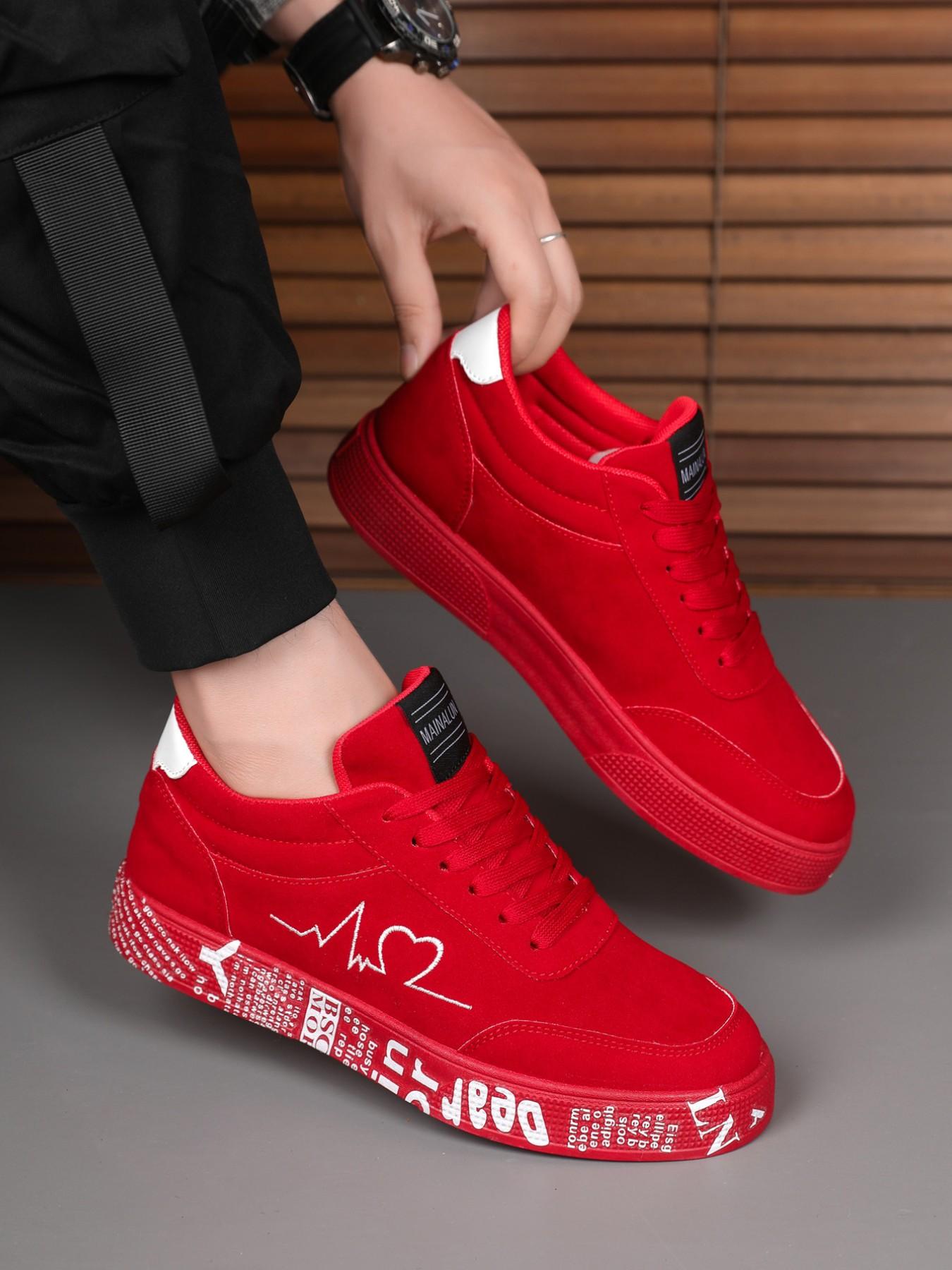 Valentine's Day Unisex Graffiti Print Thick Sole Ice Skates, Solid Color Lace-Up Low Top Running Shoes, Casual Fashion Sports Sneakers