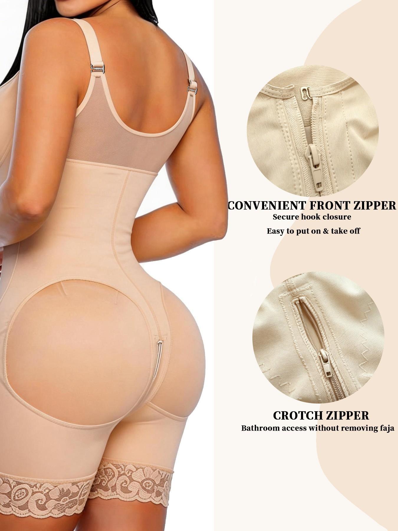 2pc Women's Underwear, Full Body Compression Shapewear Bodysuit, Front Zipper, Firm Tummy Control, Butt Lifter, Waist Trainer, Adjustable Straps