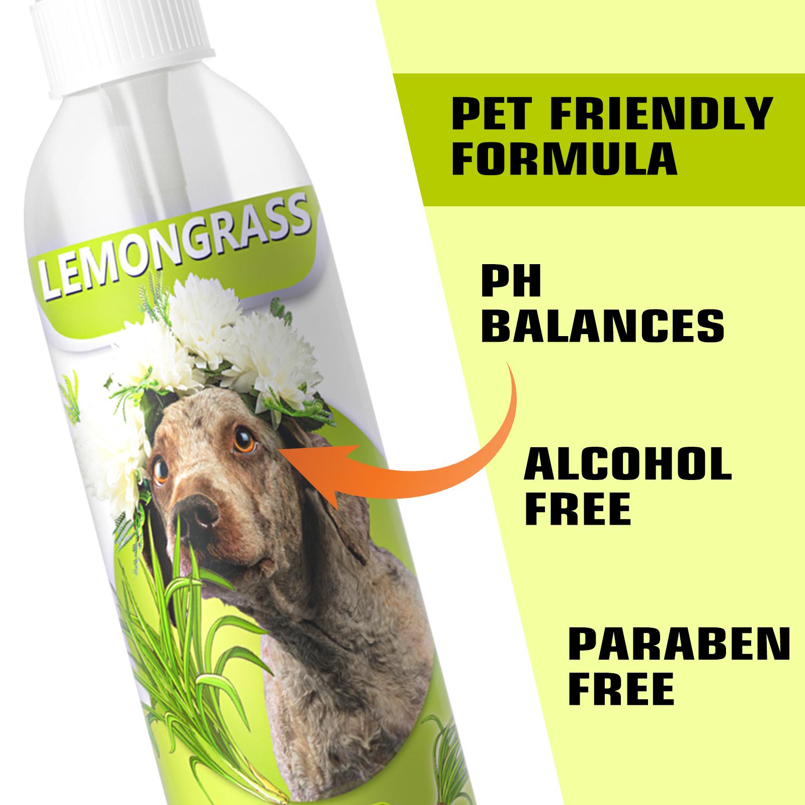 Stinky Pet Freshener Spray, 100% Plant-Based Lemongrass Dog Cat Cologne, Long Lasting Odor Control Mist, No-Bath Quick Fur Deodorizer Safe for All Breeds