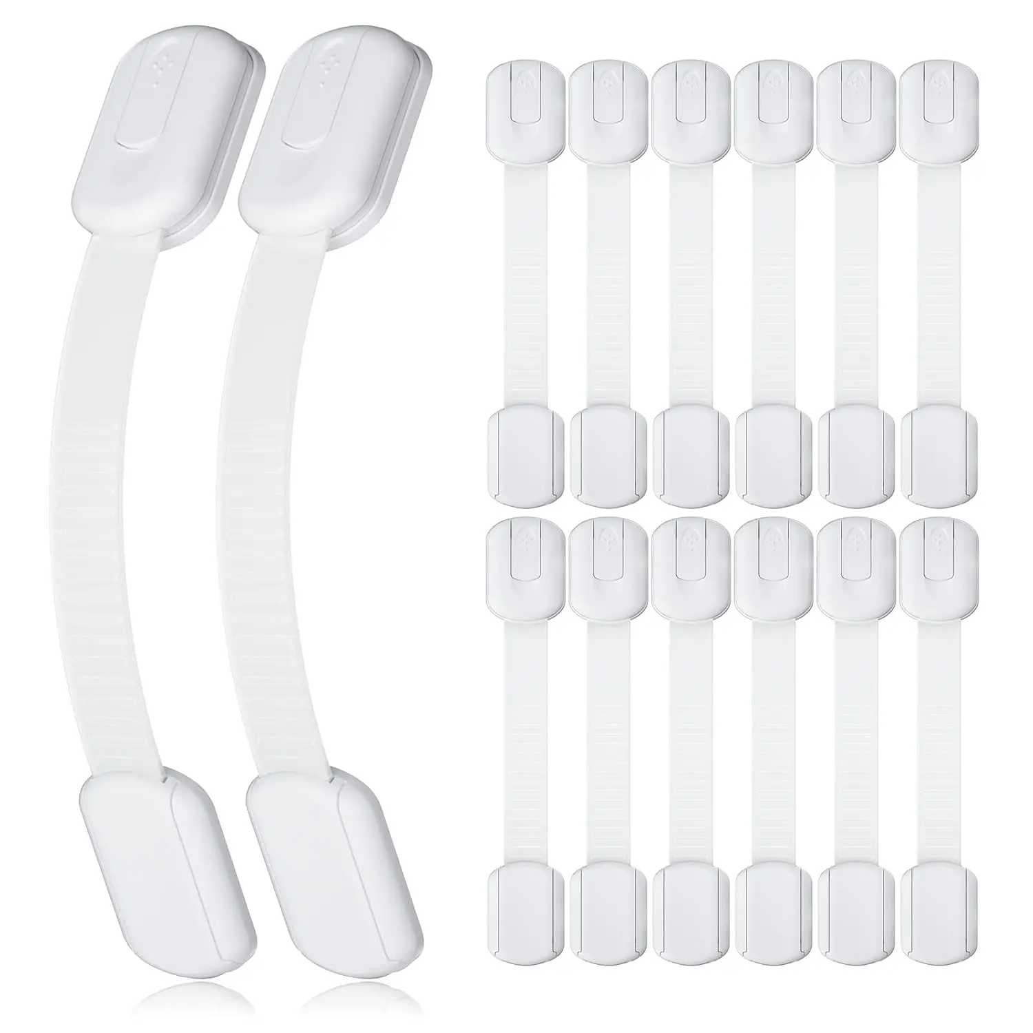 14-Count (Pack of 1) ABS Tool Cabinet Latches, Keyless Lock with 12 Extra Adhesive Tapes, Adaptable Size, Durable, Adjustable No-Drilling Safety Drawer Locks, Residue-Free 3M Tapes, Easy Take-Down for Home Use