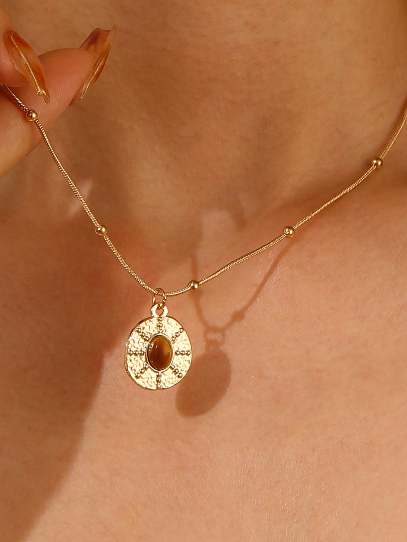 Meleard Tiger Eye Stone Necklace, High-End Unique Shirt Accessory Vintage Pendant Necklace, Suitable for Daily Wear