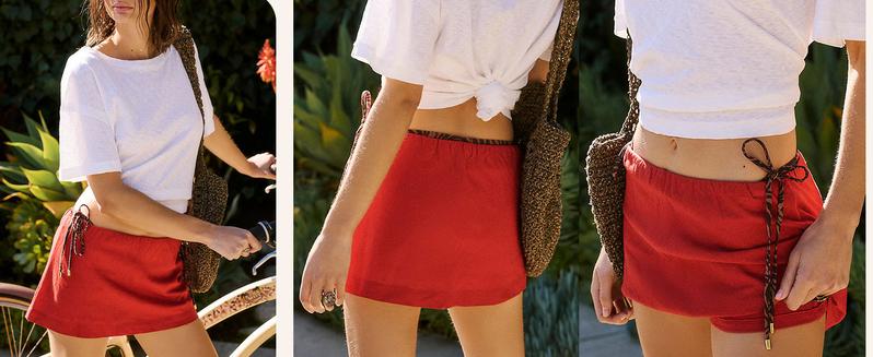 Molitree Womens Cotton Linen Skorts Casual Cute A-Line Mini Skirts with Ruffle Inner Waistband Athletic Shorts Activewear