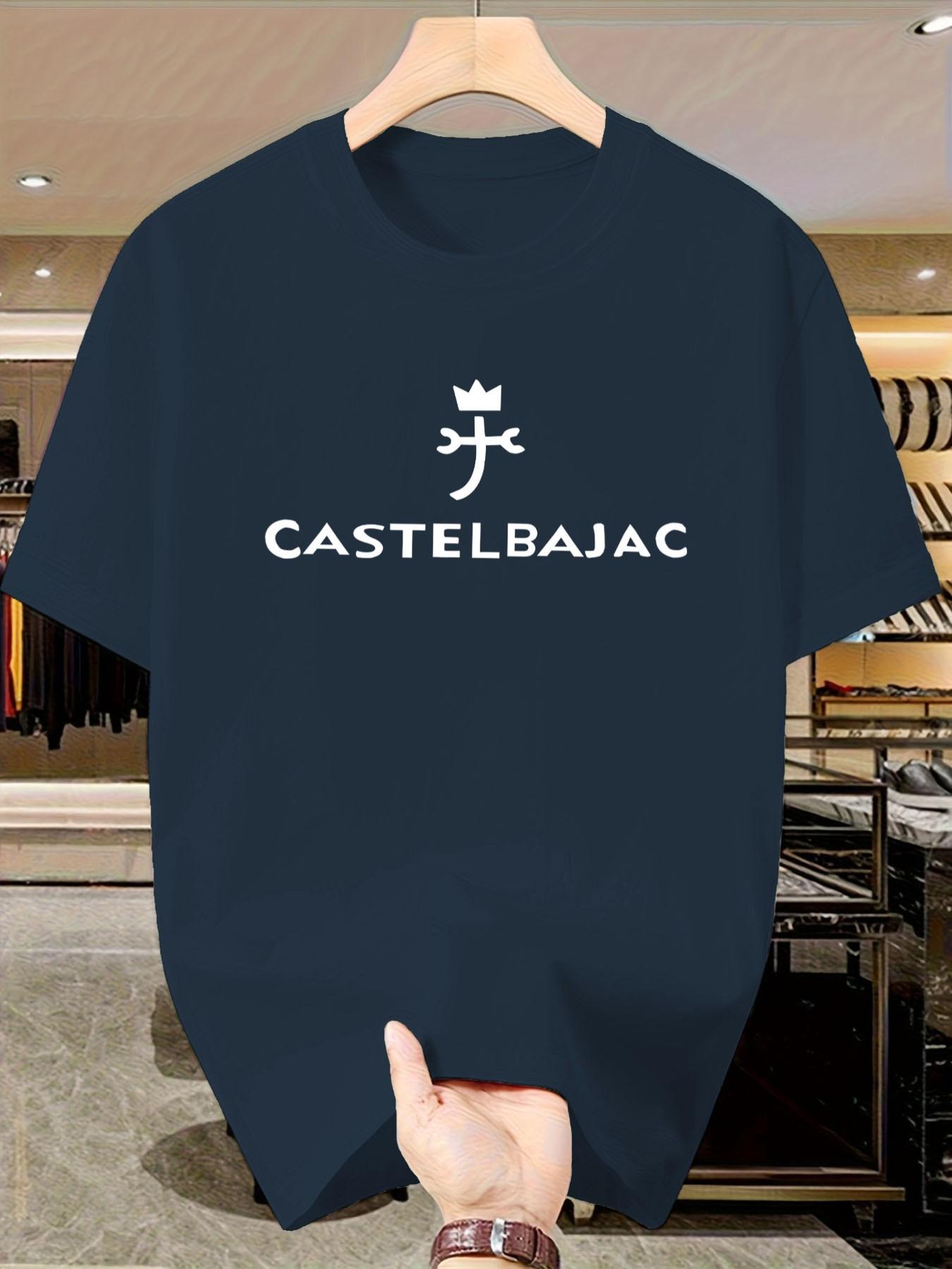 Castelbajac Men's Print T-Shirt, Casual Short Sleeve Slim-Fit Top, Crown Pattern, No Button or Zipper, Ideal for Daily Wear