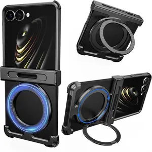 for Samsung Galaxy Z Flip 7 Case with Stand,360°Rotating Magnetic Kickstand Phone Cases,Aluminum Metal Heat Dissipation Slim Shockproof Protective for Galaxy Z Flip7 Cover(Black)