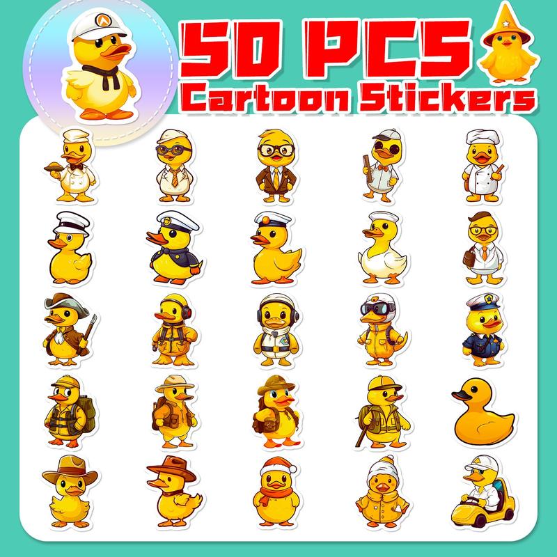 50PCS Cute Duck Sticker, Duck Vinyls Waterproof Bottle Sticker Decal for Laptop, Skateboard, Motorcycle, Notebook