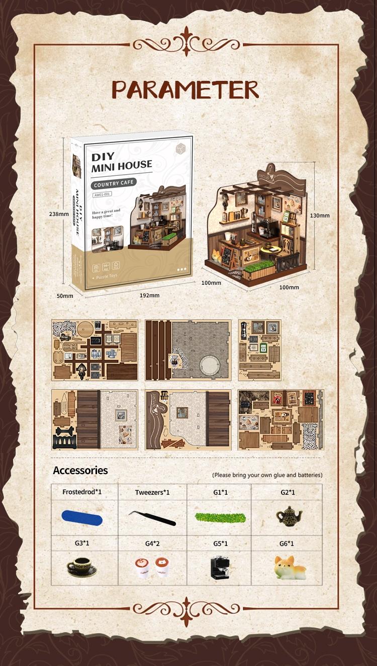 DIY Miniature House Model Kit, Handmade Coffee Shop Building Set, 3D Puzzle Toy for Ages 14+, Home Decor & Creative Gift Idea