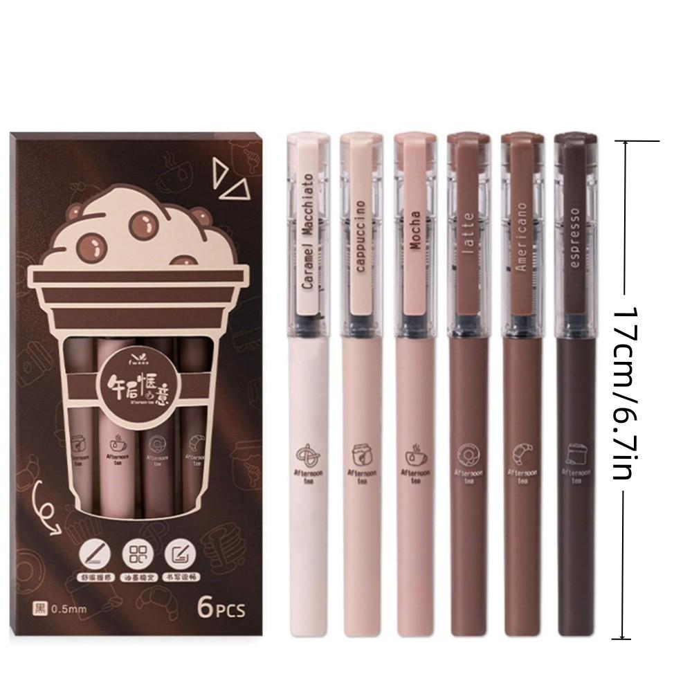 6pcs Coffee Theme Liquid Quick-Drying Ink Gel Pens, No smear Soft Touch Pens for Note taking Drawing School Office Supplies