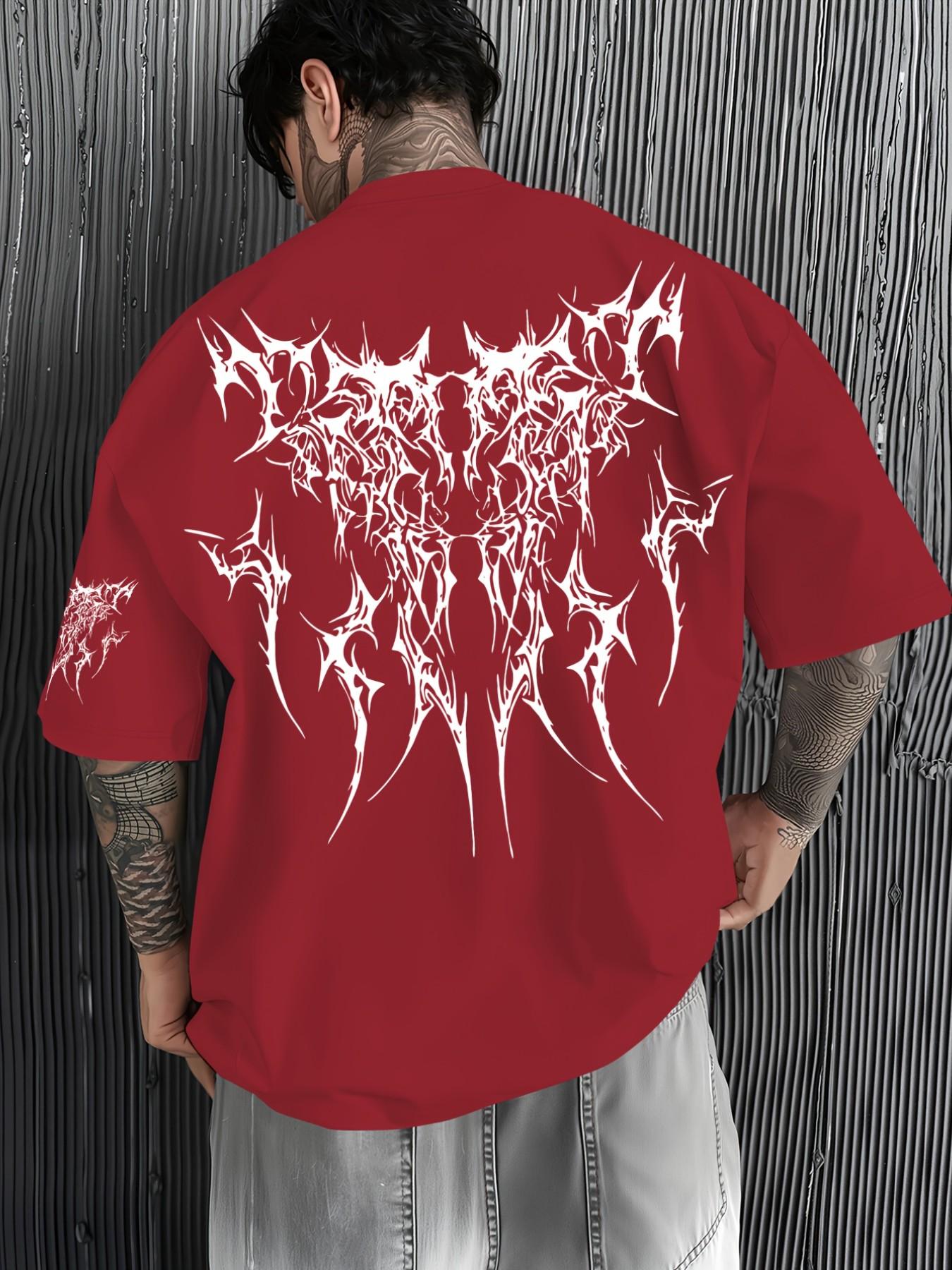 Men's Y2K Streetwear Back Thorn Print Full Print T-Shirt, Loose