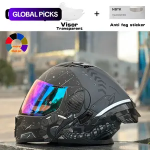 Nbtk Brand Flip-Up Motorcycle Riding Helmet, Equipped with visor, Includes 1 pair of day and night clear lenses, 1 piece of clip-on anti-fog film, Abs Material with Eps Padding, Adjustable Ventilation, Detachable Liner, 3C & Dot Safety Certified