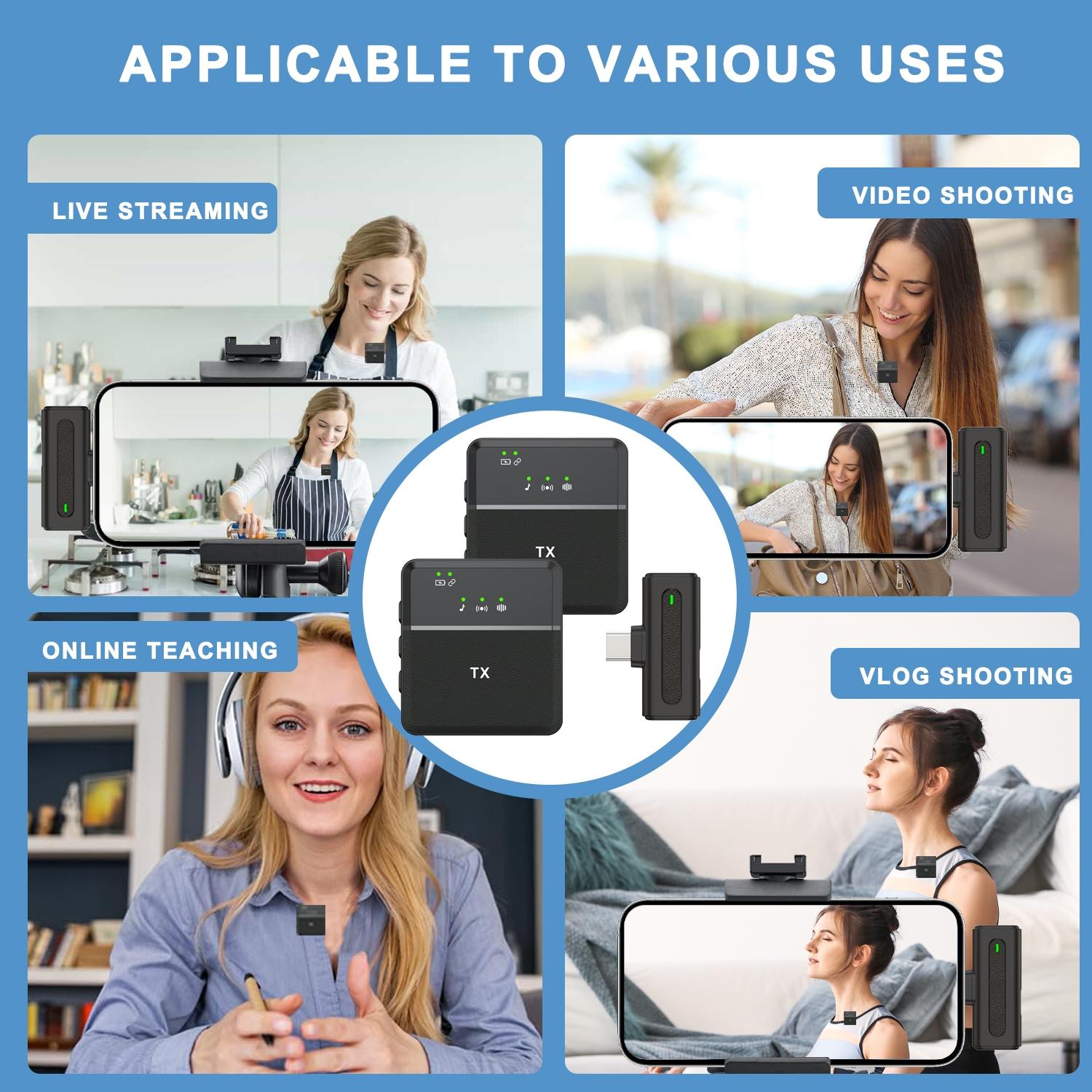 Wireless Lavalier Microphone, USB Rechargeable Lapel Mic, Ideal for Video Recording, Teaching, Interviews, Podcasts, Conferences, Vlogs, USB Streaming Mic