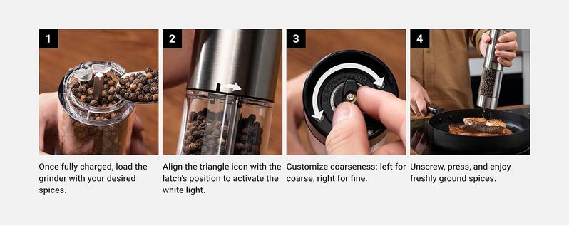 [Large Capacity and LED Light] Electric Salt and Pepper Grinder Set, 3.2oz Larger Rechargeable Automatic with 6 Adjustable Coarseness, Ground Cannon Shaker Peppermill, Black Friday and Christmas Gift