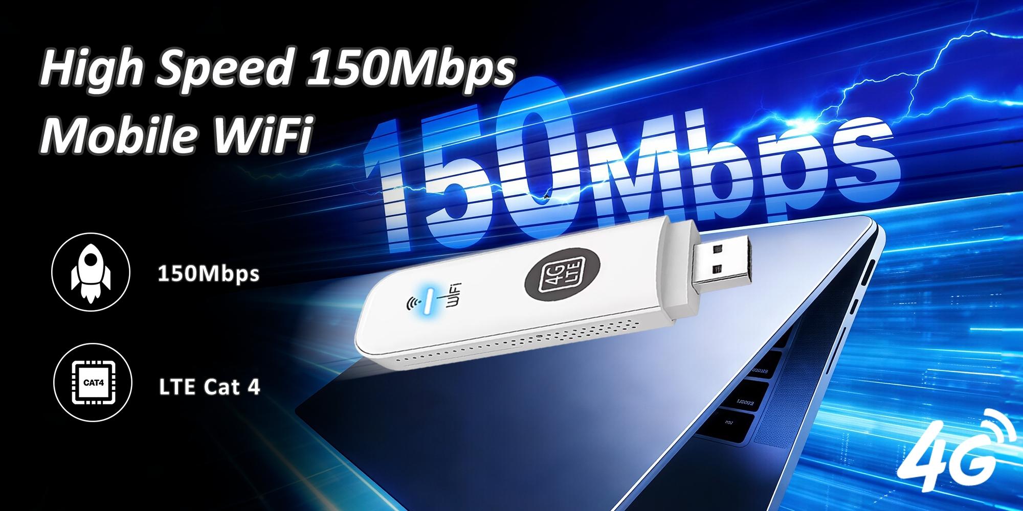 4G LTE Mobile WiFi Hotspot, 150Mbps High-Speed, Connect Up to 10 Devices, Easy Plug & Play, Unlocked USB Modem, Global Universal Compatibility, Portable Pocket WiFi for Travel, Camping, RV and Motorhome Use