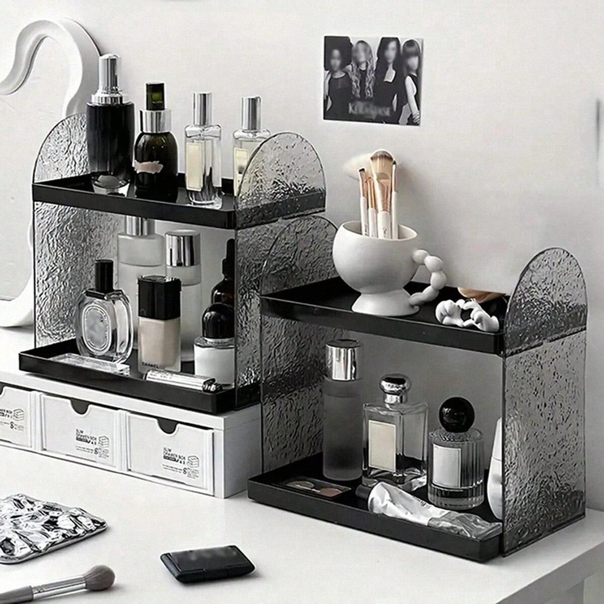 Acrylic Makeup Display Stand & Beauty Storage Box, Iceberg Pattern Cosmetic Organizer, Transparent Layered Desktop Holder, Bathroom Accessories